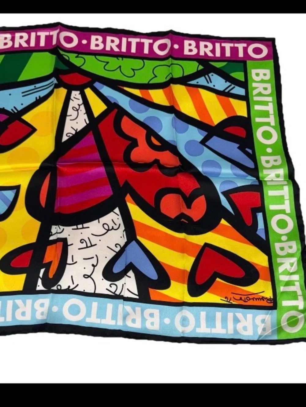 NWT Romero Britt Pop Art Silk Scarf Colorful Heart A New Day 18” x 18”